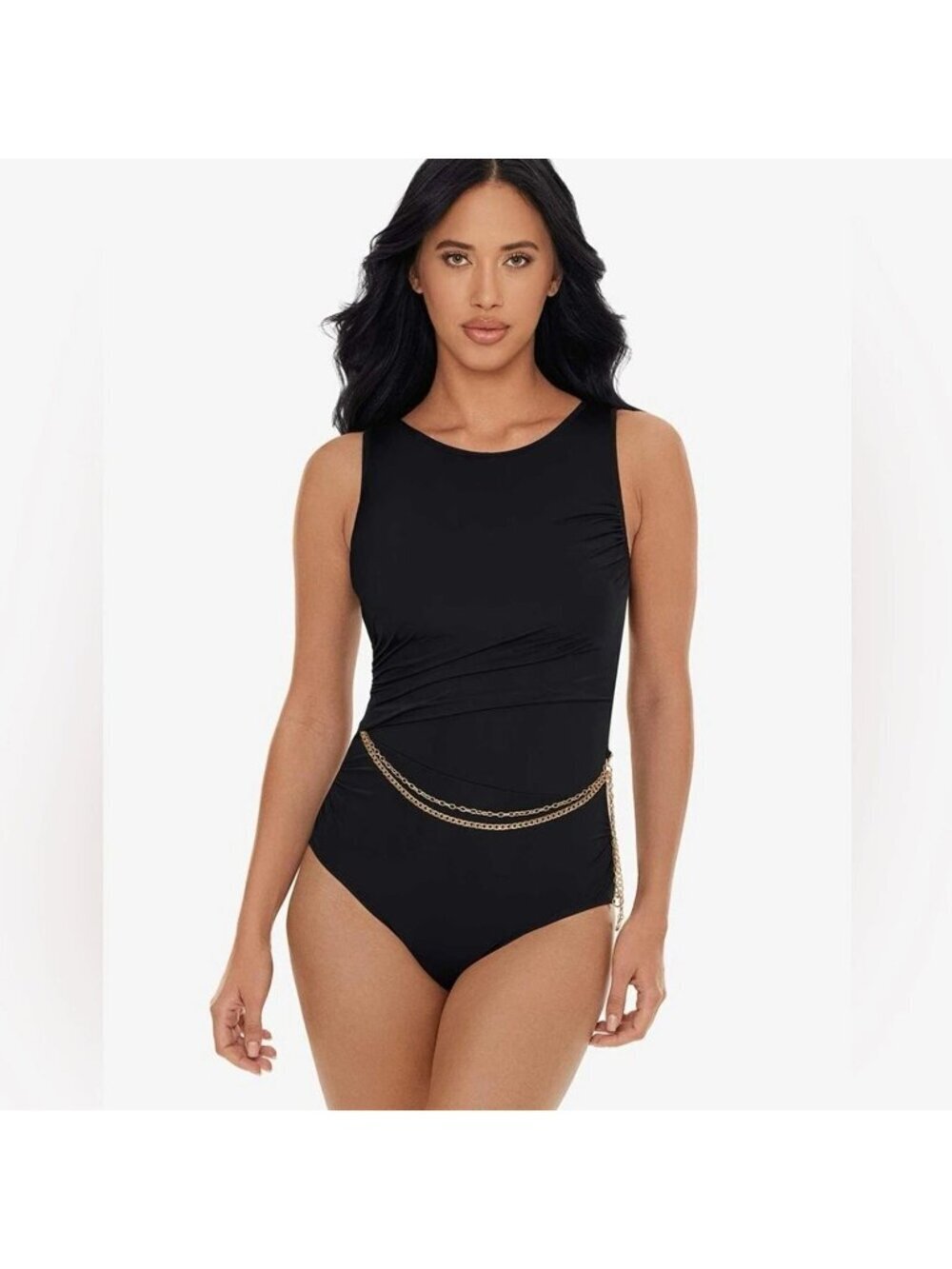 Magicsuit Women's 14 Black One-Piece Swimsuit With Gold Chain Accent e1389